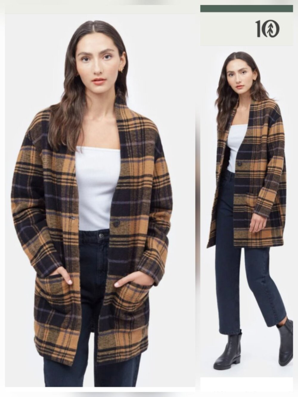 tentree Flannel Cocoon Cardigan Foxtrot Brown Arbor Plaid M